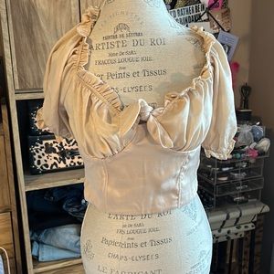 Lily White Satin Cropped Blouse - Large